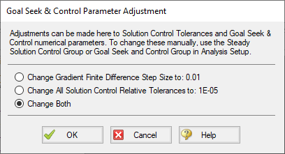 The Goal Seek & Control Parameter Adjustment window with the option for Change Both selected.